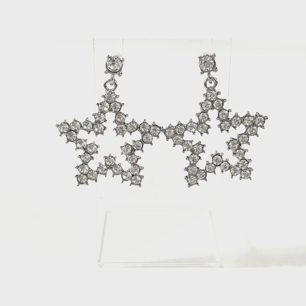 Silver Star Rhinestone Drop Earrings